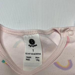 Girls Dymples, pink cotton romper, rainbows, FUC, size 1,  