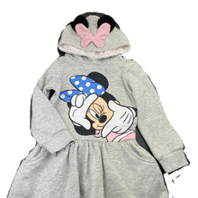 Load image into Gallery viewer, Girls Disney, Minnie Mouse fleece lined hoodie sweater dress, EUC, size 5, L: 55cm