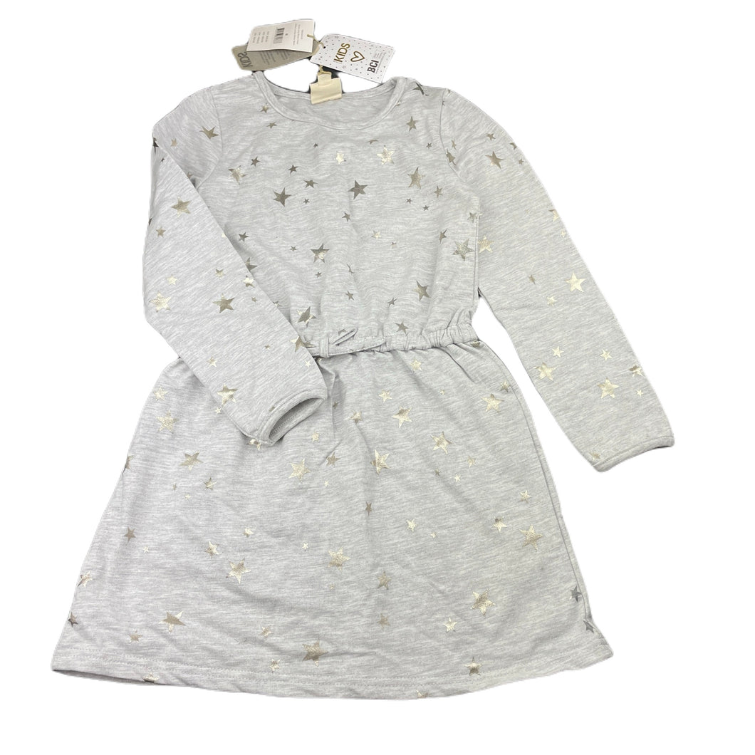 Girls Cotton On, grey casual long sleeve dress, stars, NEW, size 8, L: 65cm