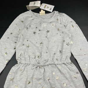 Girls Cotton On, grey casual long sleeve dress, stars, NEW, size 8, L: 65cm