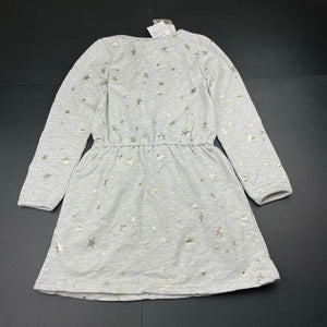 Girls Cotton On, grey casual long sleeve dress, stars, NEW, size 8, L: 65cm