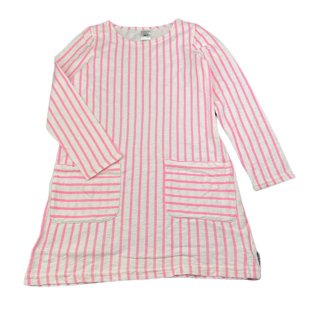 Girls Bonds, pink stripe cotton long sleeve dress, FUC, size 5, L: 55cm