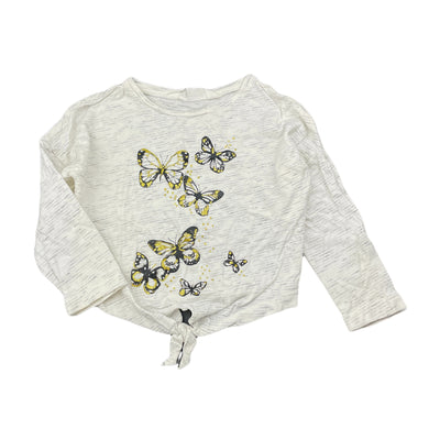 Girls H&M, tie front long sleeve top, butterflies, light mark cuff, FUC, size 2,  