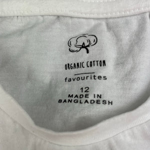 Girls Favourites, white organic cotton long sleeve top, EUC, size 12,  