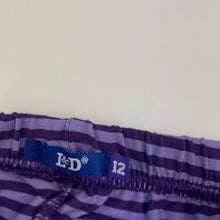 Load image into Gallery viewer, Girls L&amp;D, purple stripe stretchy leggings, Inside leg: 65cm, EUC, size 12,  