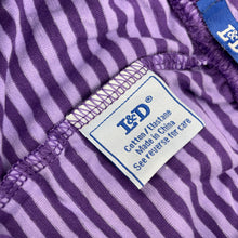 Load image into Gallery viewer, Girls L&amp;D, purple stripe stretchy leggings, Inside leg: 65cm, EUC, size 12,  