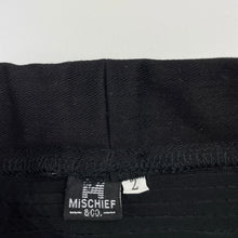 Load image into Gallery viewer, unisex MISCHIEF &amp; Co, black stretchy pants, elasticated, Inside leg: 34cm, EUC, size 2,  