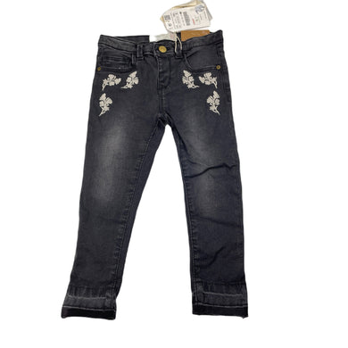 Girls Zara, embroidered stretch denim jeans, adjustable, Inside leg: 32cm, NEW, size 3-4,  