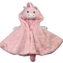 Load image into Gallery viewer, Girls pink, faux fur hooded unicorn poncho, EUC, size 3-5,  