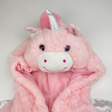 Load image into Gallery viewer, Girls pink, faux fur hooded unicorn poncho, EUC, size 3-5,  