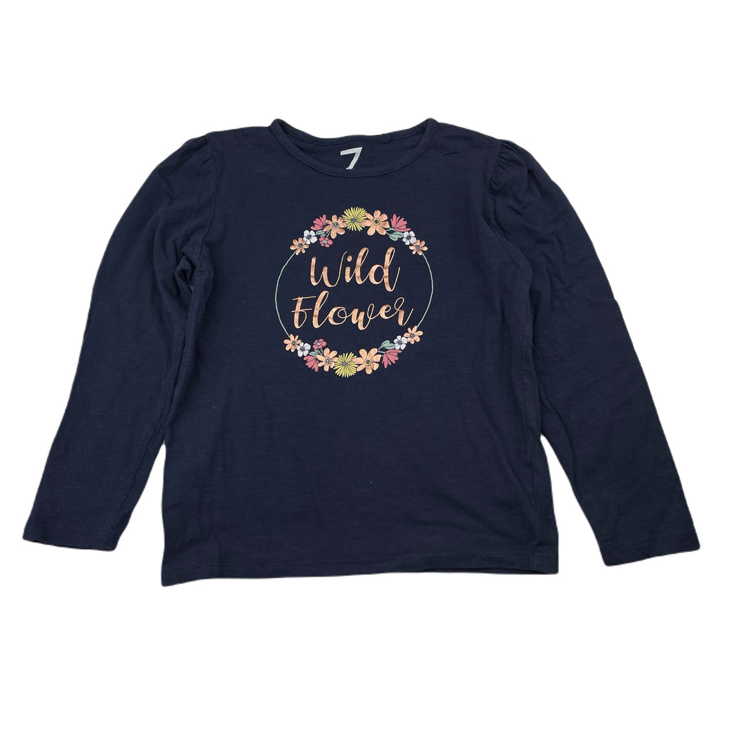 Girls Brilliant Basics, navy organic cotton long sleeve top, GUC, size 7,  
