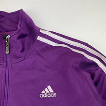 Load image into Gallery viewer, Girls Adidas, purple zip up track top, armpit to armpit: 44cm, shoulder to cuff: 53cm, GUC, size 12-14,  