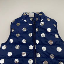 Load image into Gallery viewer, Girls B Collection, navy &amp; silver spot puffer vest / jacket, EUC, size 7,  