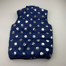 Load image into Gallery viewer, Girls B Collection, navy &amp; silver spot puffer vest / jacket, EUC, size 7,  