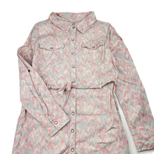 Load image into Gallery viewer, Girls Pumpkin Patch, grey &amp; pink viscose shirt dress, poppers, EUC, size 12, L: 75cm at front