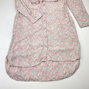 Girls Pumpkin Patch, grey & pink viscose shirt dress, poppers, EUC, size 12, L: 75cm at front
