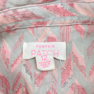 Girls Pumpkin Patch, grey & pink viscose shirt dress, poppers, EUC, size 12, L: 75cm at front