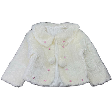 Girls cream, faux fur jacket, GUC, size 4,  