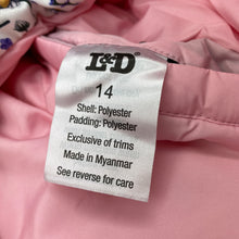 Load image into Gallery viewer, Girls L&amp;D, reversible pink/floral puffer jacket/coat, light marks pink side, FUC, size 14,  