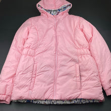 Load image into Gallery viewer, Girls L&amp;D, reversible pink/floral puffer jacket/coat, light marks pink side, FUC, size 14,  