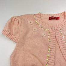 Load image into Gallery viewer, Girls Yaduo, knitted cotton short sleeve cardigan, *2 sequins missing front*, FUC, size 12-14,  