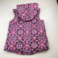 Load image into Gallery viewer, Girls Eve's Sister, colourful hooded puffer vest, EUC, size 10,  
