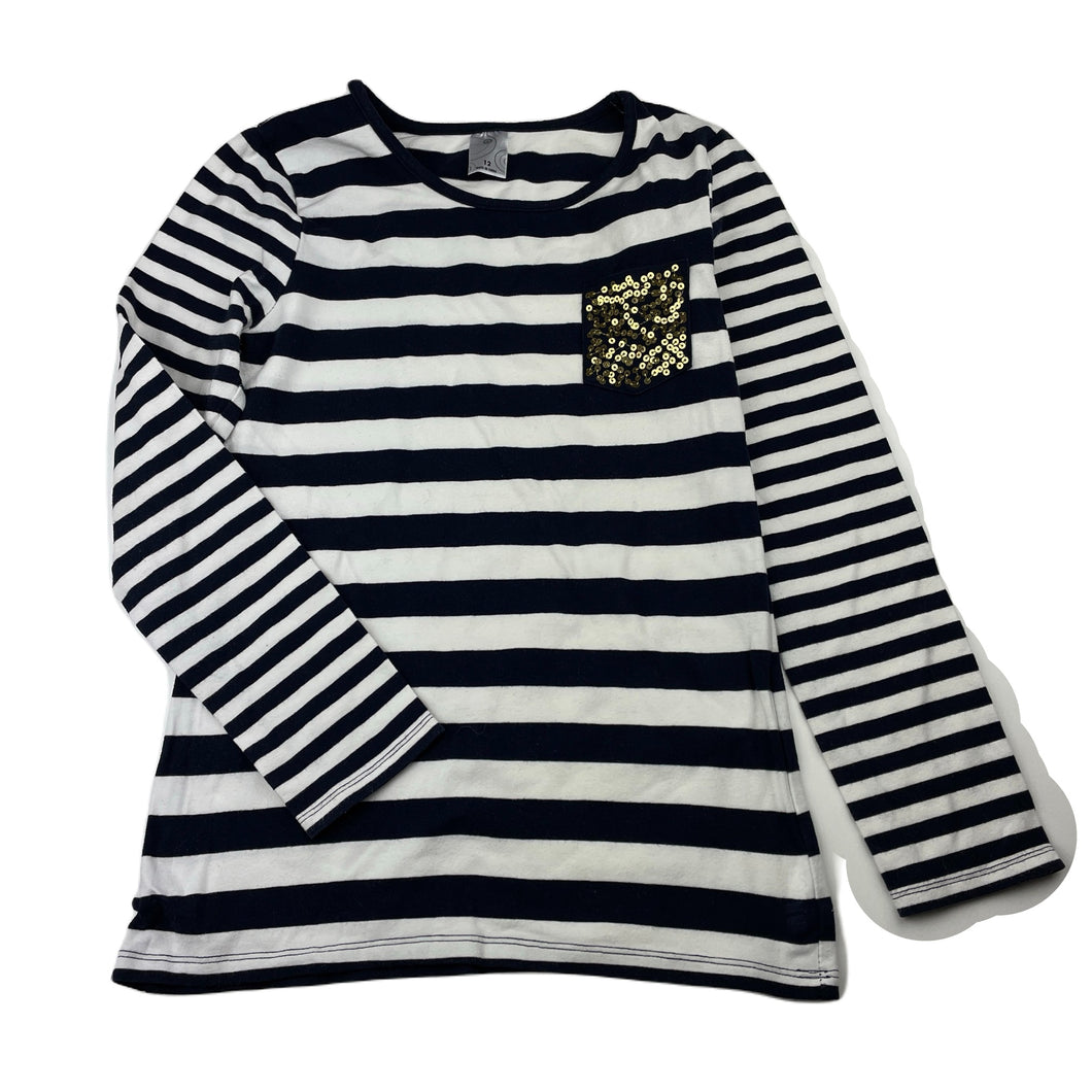 Girls Target, navy stripe stretchy long sleeve top, GUC, size 12,  