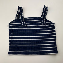 Load image into Gallery viewer, Girls Bardot Junior, navy &amp; white stripe stretchy summer top, GUC, size 7,  