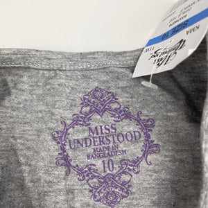 Girls Miss Understood, grey marle long sleeve t-shirt / top, NEW, size 10,  