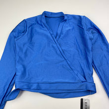 Load image into Gallery viewer, Girls BLOCH, blue cross-over dance top, Sz: Child M, NEW, size 6-8,  