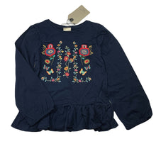 Load image into Gallery viewer, Girls Zara, embroidered navy cotton long sleeve top, NEW, size 7,  