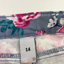 Load image into Gallery viewer, Girls Target, floral stretch cotton pants, adjustable, Inside leg: 69cm, light marks, FUC, size 14,  