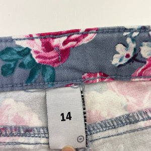 Girls Target, floral stretch cotton pants, adjustable, Inside leg: 69cm, light marks, FUC, size 14,  