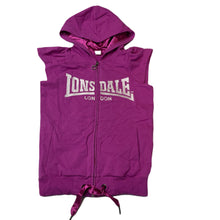 Load image into Gallery viewer, Girls Lonsdale, stretchy hooded zip up top, EUC, size 6,  
