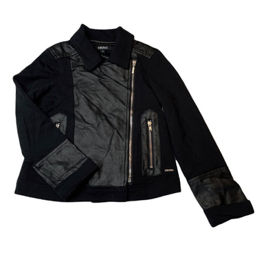 Girls DKNY, black lightweight jacket, faux leather detail, EUC, size 6,  