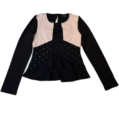 Girls Bardot Junior, pink & black long sleeve peplum top, FUC, size 16,  