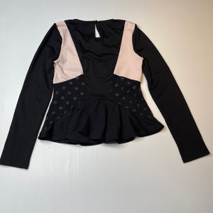 Girls Bardot Junior, pink & black long sleeve peplum top, FUC, size 16,  