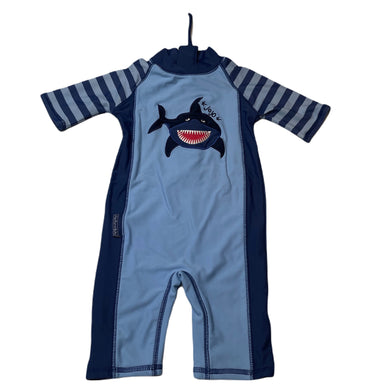 Boys JoJo Maman Bebe, all-in-one rashie suit, shark, GUC, size 000-00,  