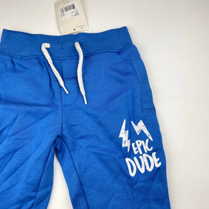 Boys B Collection, blue fleece lined track pants, elasticated, Inside leg: 39.5cm, NEW, size 3,  