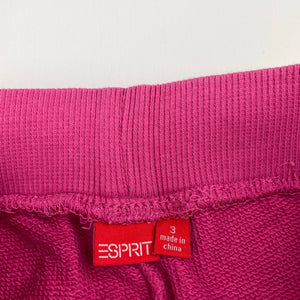 Girls Esprit, pink cotton casual pants, elasticated, Inside leg: 35.5cm, GUC, size 3,  