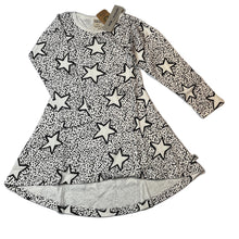Load image into Gallery viewer, Girls Milk &amp; Masuki, organic cotton blend long sleeve dress, stars, NEW, size 7, L: 59cm at front