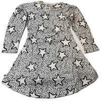 Load image into Gallery viewer, Girls Milk &amp; Masuki, organic cotton blend long sleeve dress, stars, NEW, size 7, L: 59cm at front