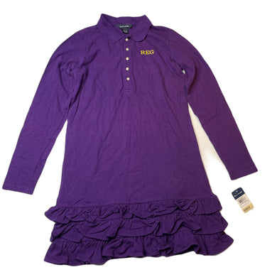 Girls Ralph Lauren, purple cotton long sleeve polo dress, NEW, size 12-14, L: 76cm 