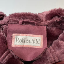 Load image into Gallery viewer, Girls Rothschild, fleece lined faux suede hooded jacket, no size, L: 47cm, armpit to armpit: 36.5cm, shoulder to cuff: 34.5cm, light mark back right sleeve, FUC, size 3-4,  