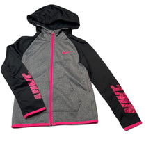 Load image into Gallery viewer, Girls Nike, Dri-Fit fleece lined zip up hooded sweater, *zipper tab missing*, FUC, size 6-7,  