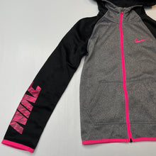 Load image into Gallery viewer, Girls Nike, Dri-Fit fleece lined zip up hooded sweater, *zipper tab missing*, FUC, size 6-7,  