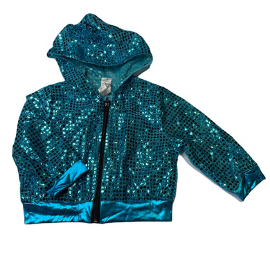 Girls WEISSMAN, shiny metallic blue hooded dance top, GUC, size 14,  