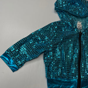 Girls WEISSMAN, shiny metallic blue hooded dance top, GUC, size 14,  