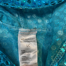 Load image into Gallery viewer, Girls WEISSMAN, shiny metallic blue hooded dance top, GUC, size 14,  