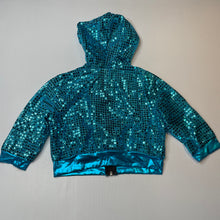 Load image into Gallery viewer, Girls WEISSMAN, shiny metallic blue hooded dance top, GUC, size 14,  